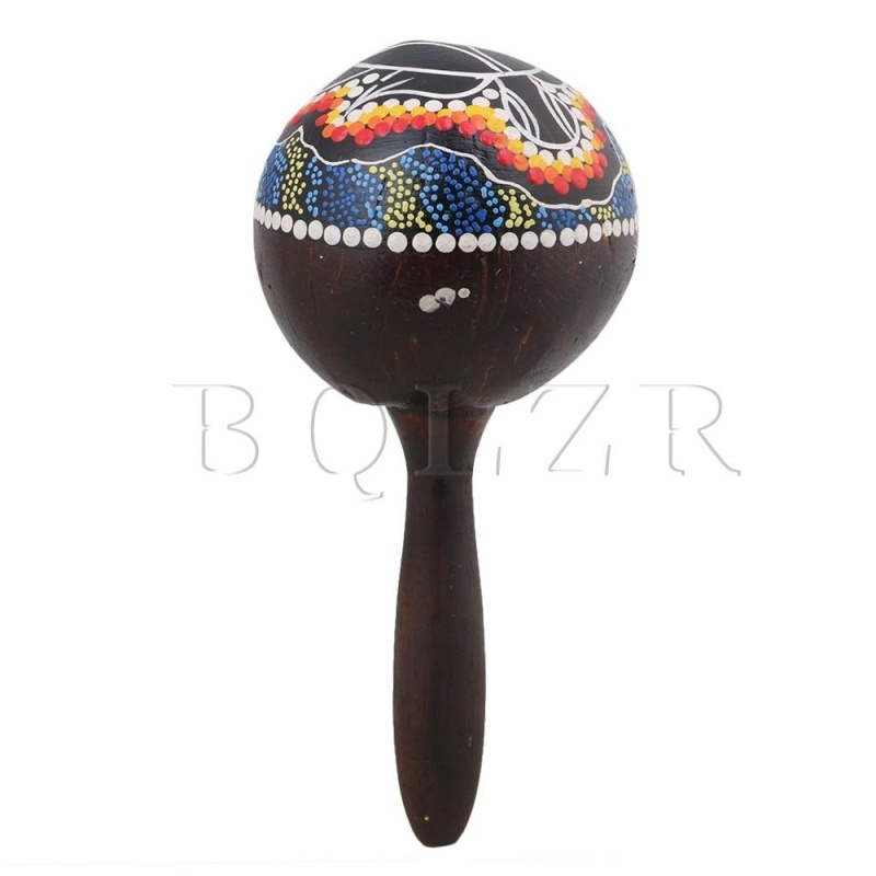 23x10x2.6cm Painted Maraca Handle Wood Coconut Shell Percussion Shaker - intl