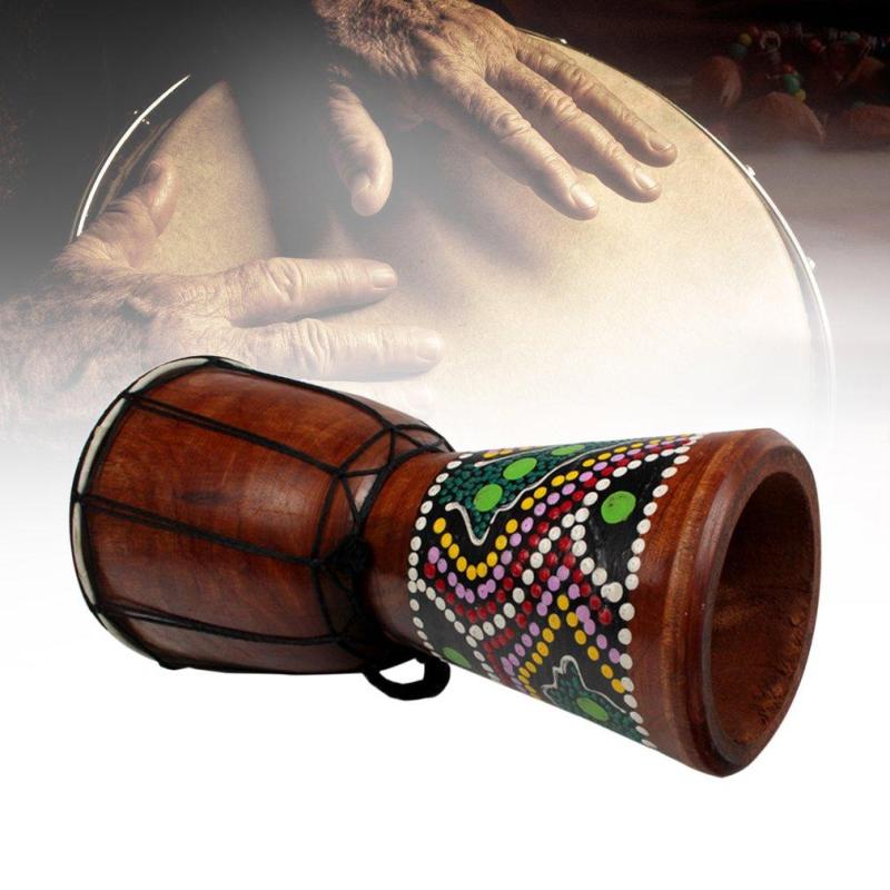 4 Inch African Djembe Percussion Mahogany Hand Drum with Goat Skin Surface - intl