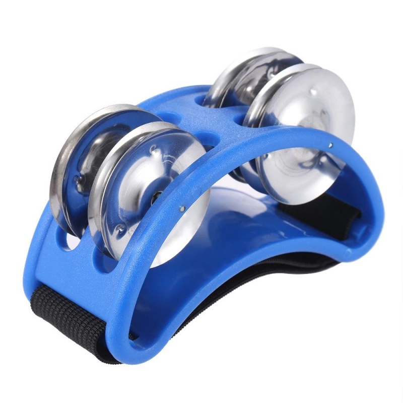 Foot Tambourine Percussion Musical Instrument 2 Sets Metal Jingle Bell Blue - intl