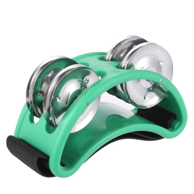 Foot Tambourine Percussion Musical Instrument 2 Sets Metal Jingle Bell Green - intl