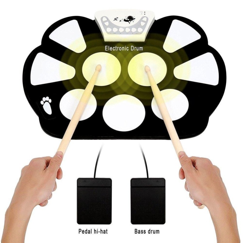 Jacksoo Portable Electronic Roll up Drum Pad Kit, Silicon Foldable, Record Function, with Sticks - intl