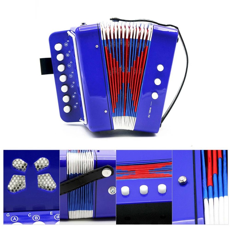 Kids Children 7-Key 2 Bass Mini Small Accordion Educational Musical Instrument Rhythm Band Toy Blue ^ - intl