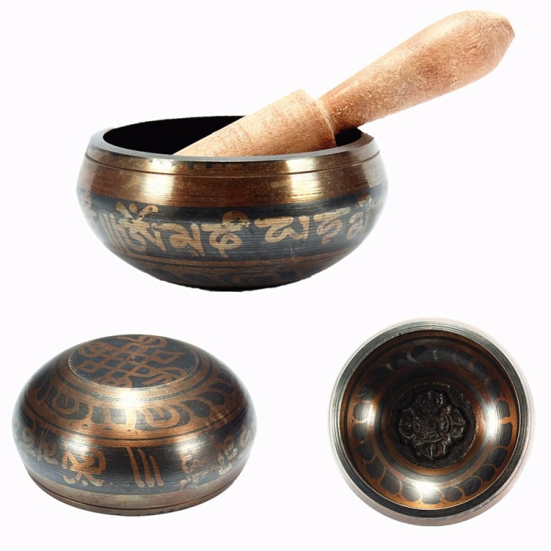 Yoga Chakra Singing Bowl Tibetan Buddhist Brass Meditation With Healing Hammer - intl
