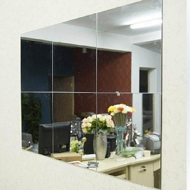 16Pcs Bathroom Square Removeable Self-adhesi ve Mosaic Tiles Mirror Wall S tickers Home Decor - intl