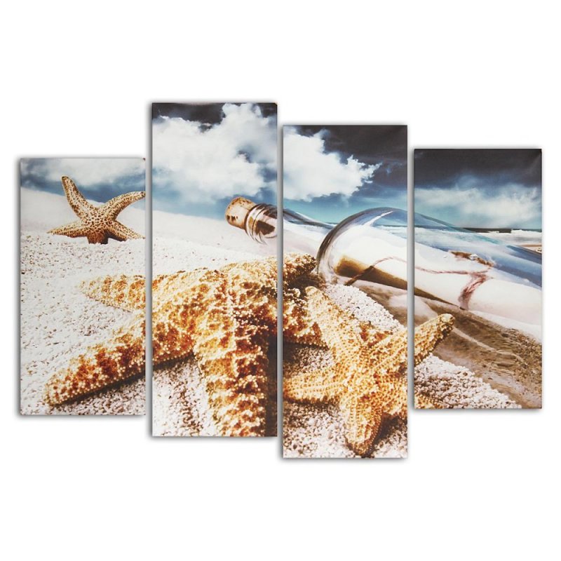 Beach Starfish Drift Bottle Picture Canvas Painting Modern Wall Decor 4 Panel