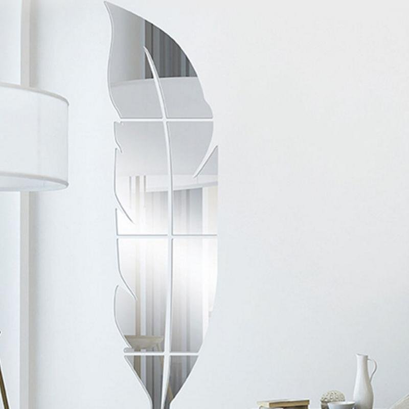 Feather Shaped Fitting Room Silver Mirror Style Sticker - intl
