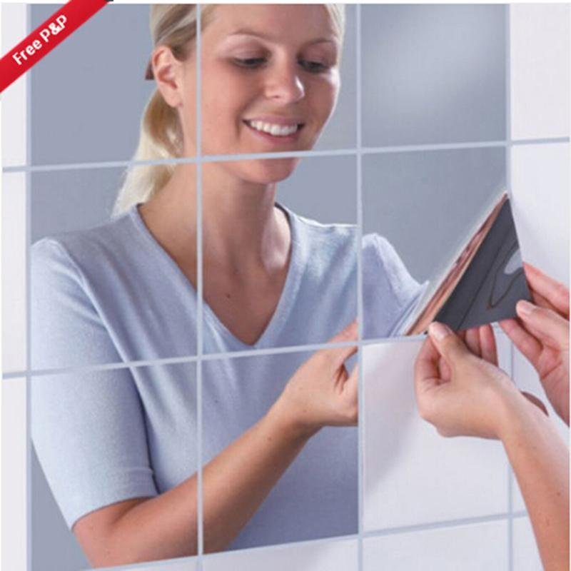 Hang-Qiao 7Pcs Bathroom Square Removeable Mosaic Tiles Mirror Wall
Stickers Home Decor (Silver) - intl