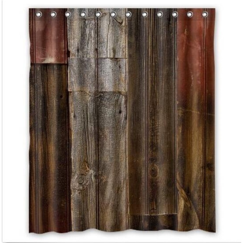 Rustic Old Barn Wood Waterproof Polyester Shower Curtain 60x72 Inch +12 hooks
