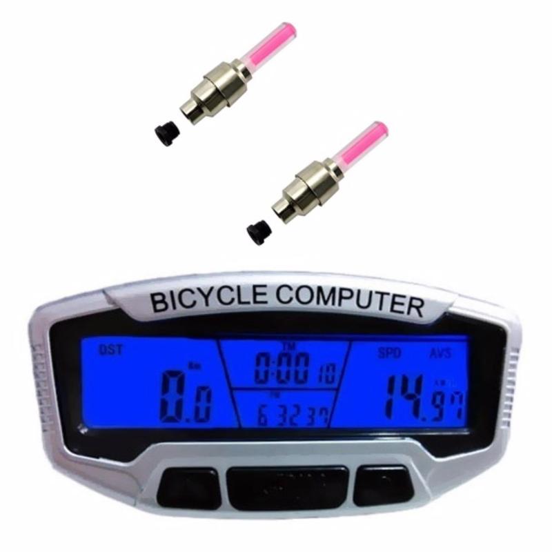 Mua Đồng hồ tốc độ xe đạp SunDing SD-558A và 2 đèn Led gắn van xe (Hồng)