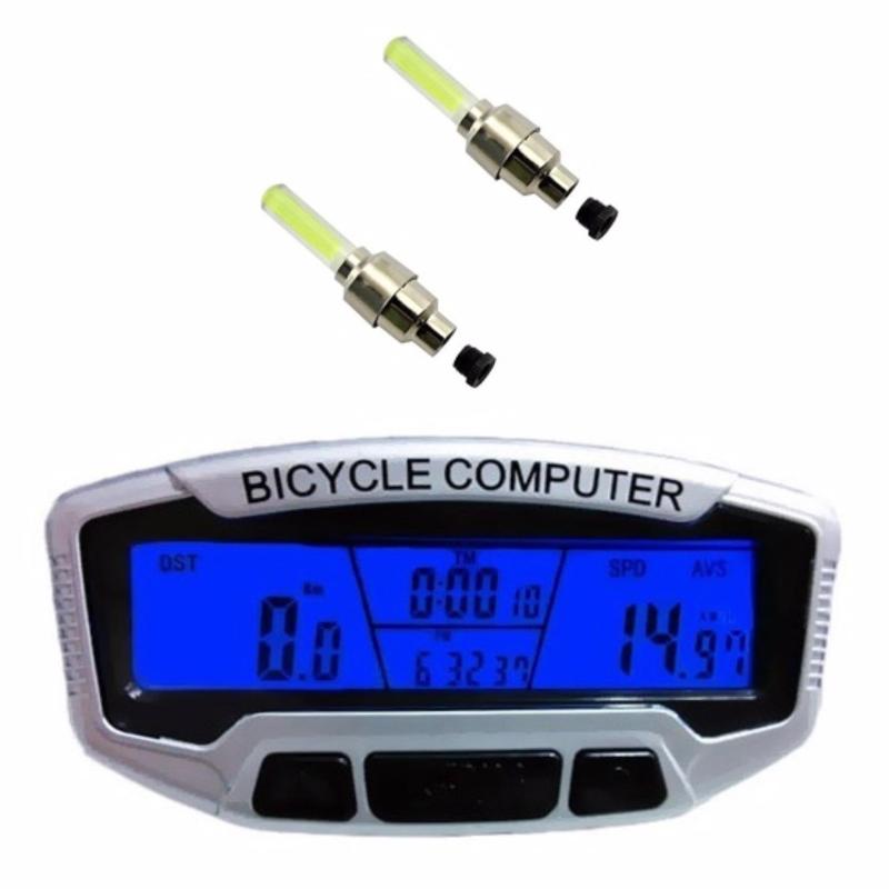 Mua Đồng hồ tốc độ xe đạp SunDing SD-558A và 2 đèn Led gắn van xe (Vàng)