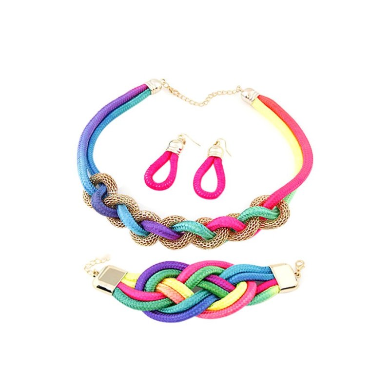 Bộ vòng cổ + vòng tay + bông tai dây vải Chiclala Accessories
