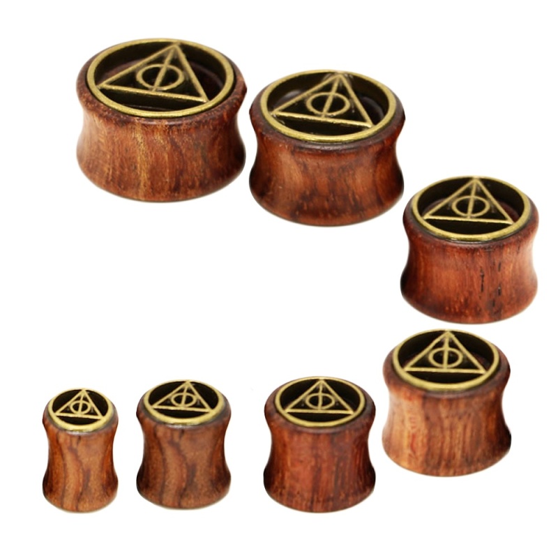 7 PCS 7 Sizes Vintage Wood Triangle Style Ear Tunnels Plugs Expander Stretcher Body Piercing Jewelry - intl