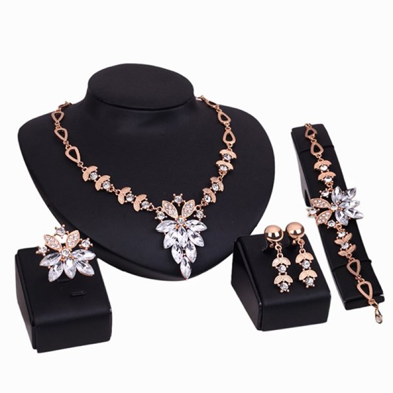Bluelans® Women's Bracelet Necklace Jewelry Set Clear Crystal Statement Ring Earrings Clear (Intl)
