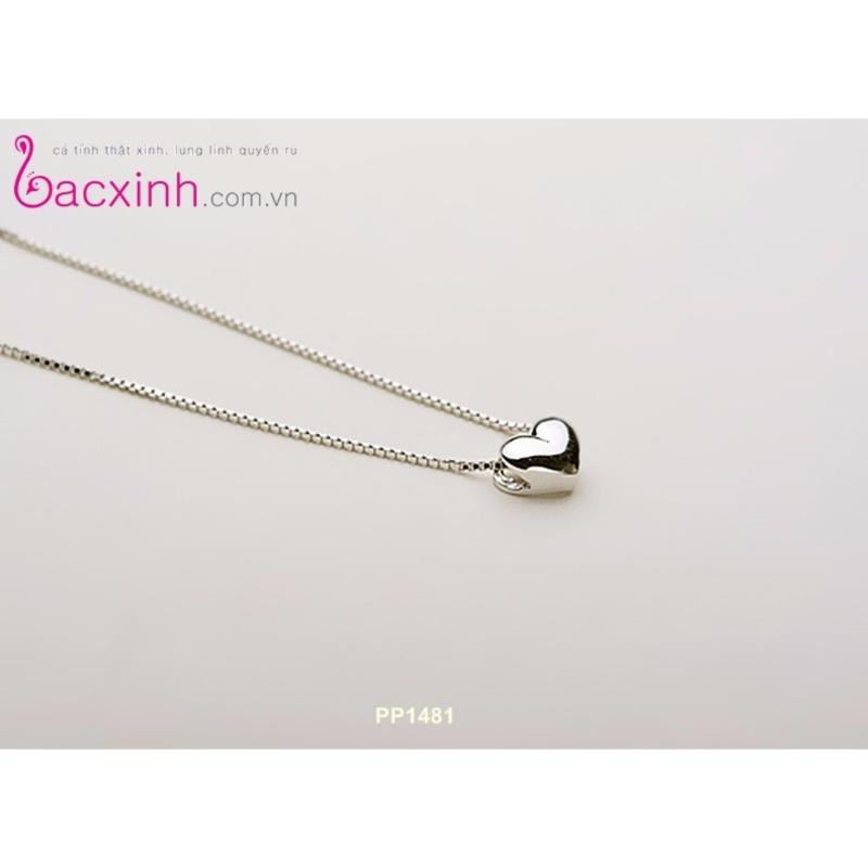 Bộ dây chuyền liền mặt nữ trang sức bạc Ý S925 Bạc Xinh - Tim phồng PP1481