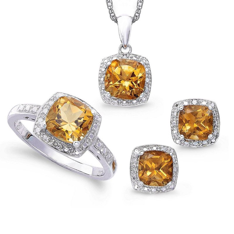 Bộ trang sức bạc đá thạch anh vàng Thao Linh Jewelry SPB0654