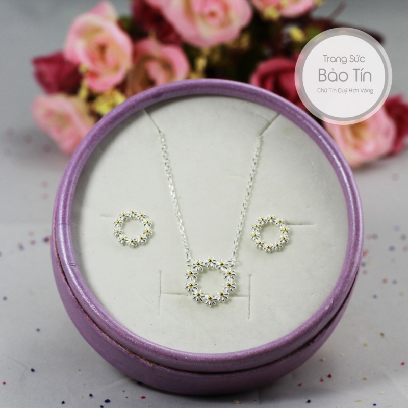 Bộ Trang Sức Bạc Nữ Cúc Họa Mi Cao Cấp BẢO TÍN