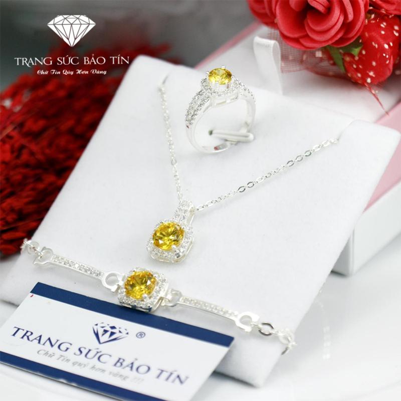 Bộ Trang Sức Bạc Nữ Đá Vuông - Vàng Cao Cấp - Thương Hiệu BẢO TÍN