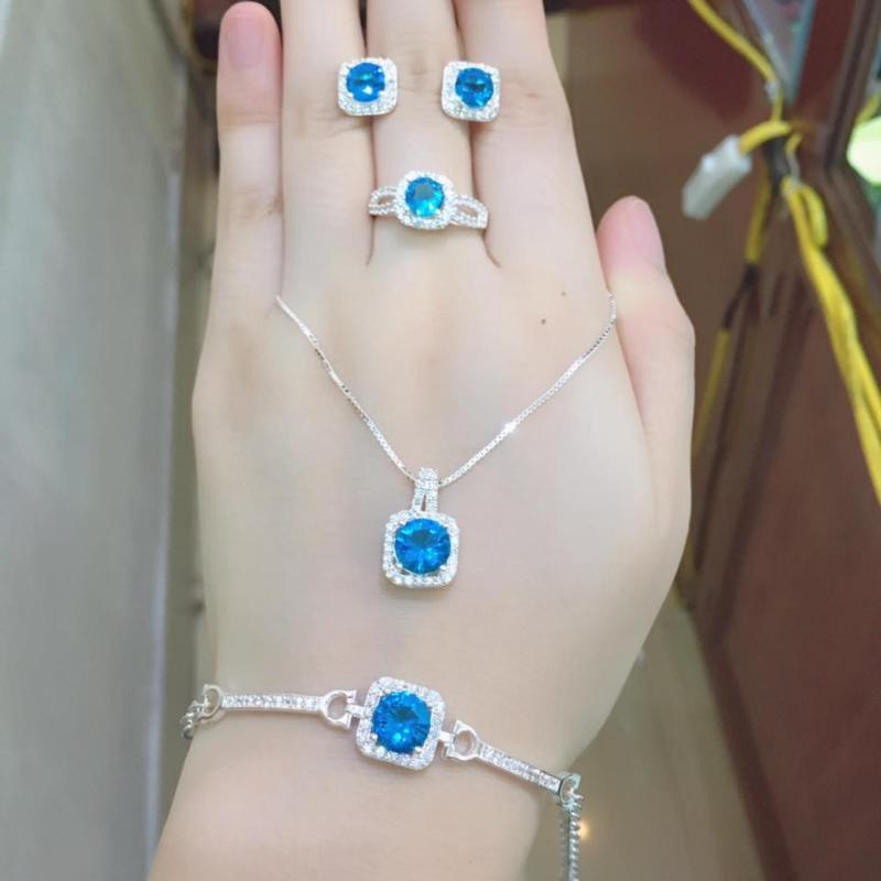 Bộ Trang Sức Bạc Nữ Đá Xanh Dương Chất Liệu Bạc Cao Cấp BẢO TÍN