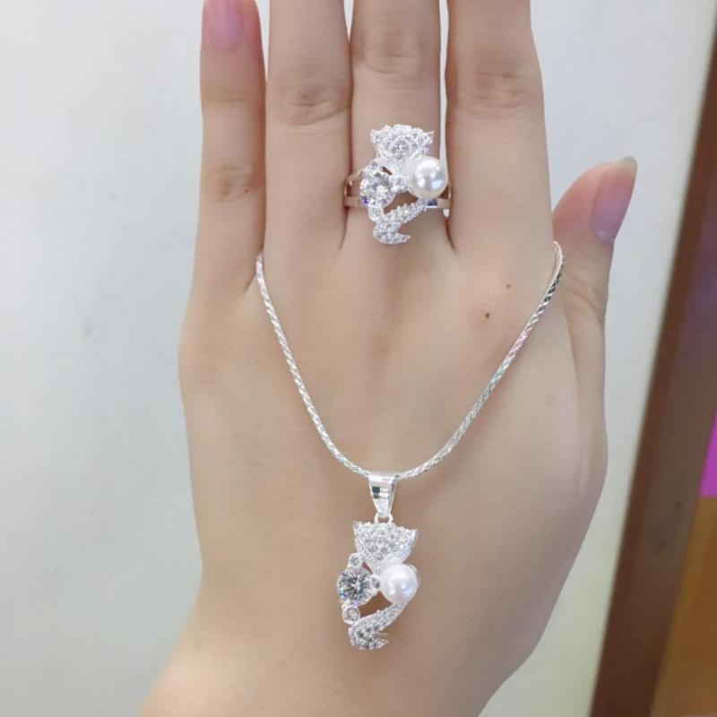 Bộ Trang Sức Bạc Nữ Hồ Ly Ngọc Trai Trắng Chất Liệu Bạc Ta Cao Cấp BẢO TÍN