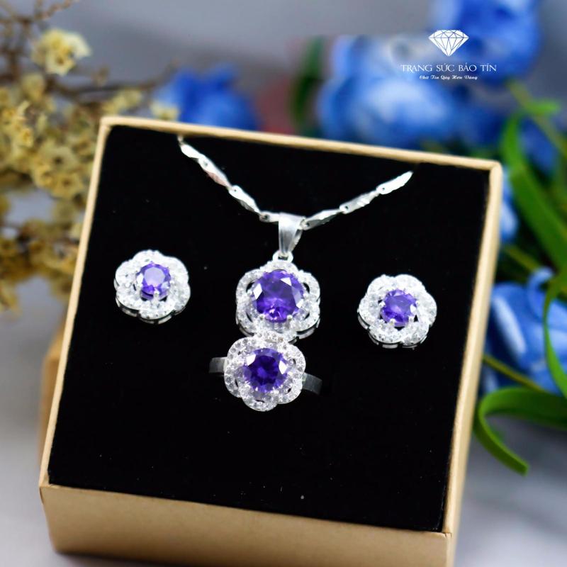 Bộ Trang Sức Bạc Nữ Hoa Anh Thảo - Tím Chất Liệu Bạc Ta Cao Câp- Thương Hiệu BẢO TÍN