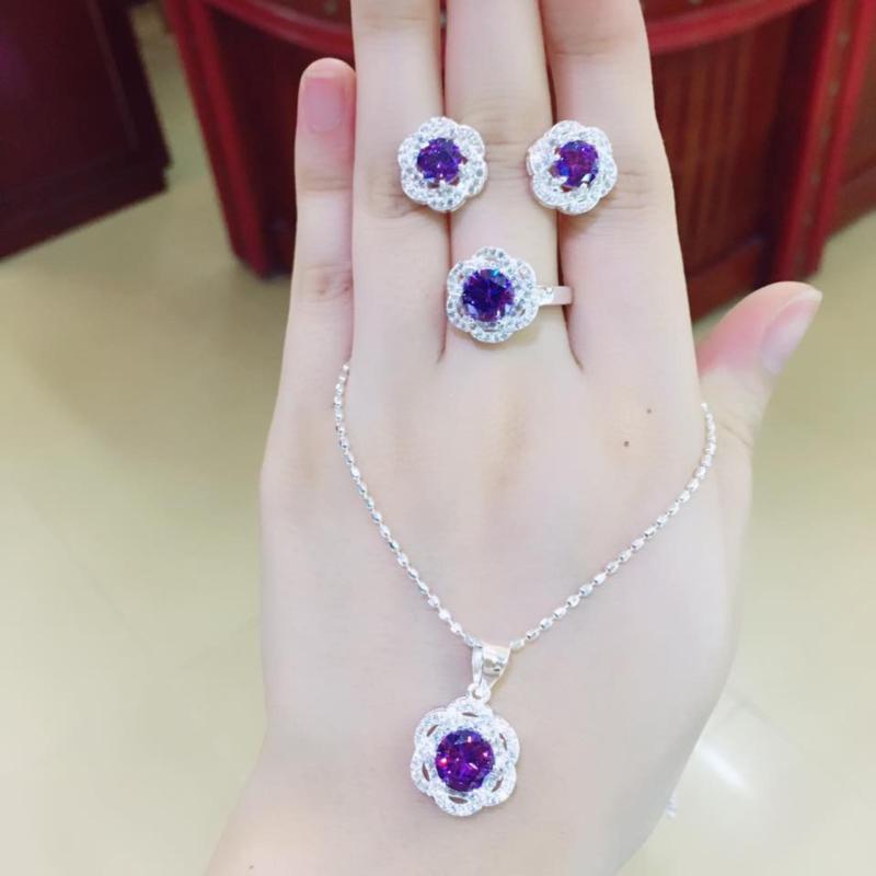 Bộ Trang Sức Bạc Nữ Hoa Anh Thảo Tím Cao Cấp BẢO TÍN