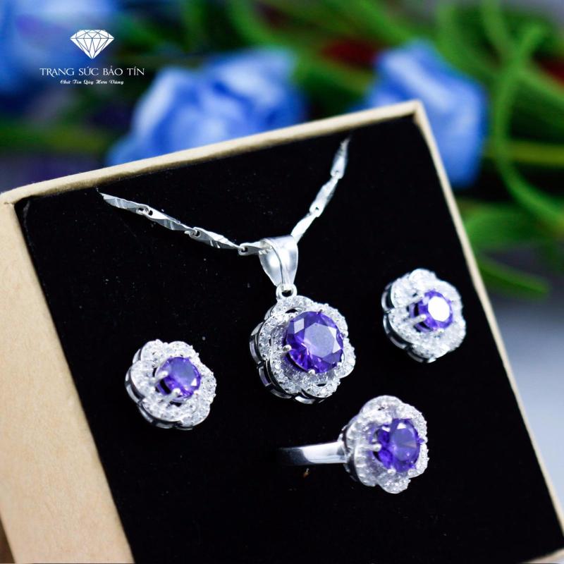Bộ Trang Sức Bạc Nữ Hoa Anh Thảo - Tím Cao Cấp - Thương Hiệu BẢO TÍN