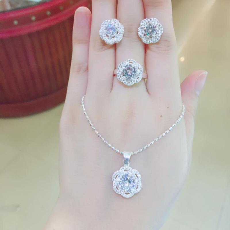Bộ Trang Sức Bạc Nữ Hoa Anh Thảo Trắng Cao Cấp BẢO TÍN