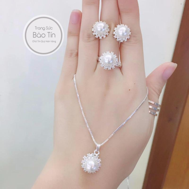 Bộ Trang Sức Bạc Nữ Hoa Ngọc Trai Cao Cấp - Thương Hiệu BẢO TÍN