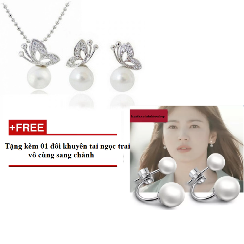 Bộ trang sức bươm bướm đính ngọc trai sang trọng (quà tặng hấp dẫn)