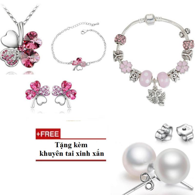 Bộ Trang Sức Cỏ 4 Lá, Vòng Tay Charm + Tặng Khuyên Tai 51576