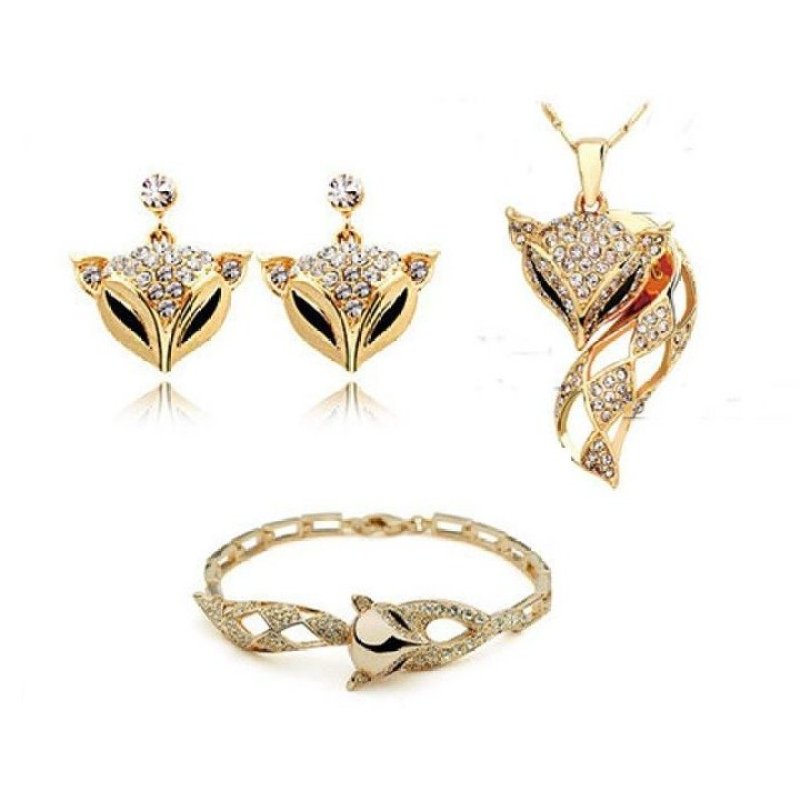 Bộ trang sức con cáo quý phái gồm dây chuyền lắc tay và khuyên tai