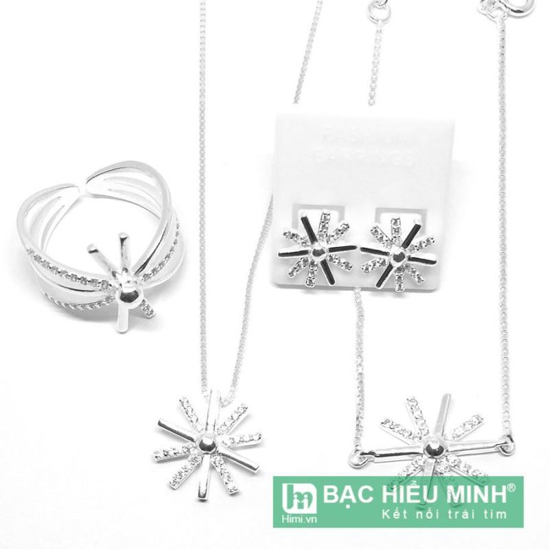 Bộ trang sức Dây chuyền lắc tay nhẫn và hoa tai Bạc Hiểu Minh bạc Ý dmd071