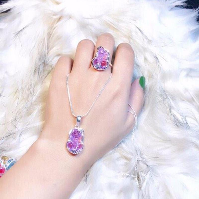 Bộ Trang Sức Đẹp, Dây Chuyền Bạc Nữ, Dây Chuyền Tỳ Hưu, Dây Chuyền Bạc Nữ Đẹp, Nhẫn Bạc Nữ, Nhẫn Nữ, Nhẫn Bạc Nữ Đẹp, Bộ Trang Sức Bạc Nữ Tỳ Hưu Màu Tím Chất Lượng Bạc Cao Cấp - Thương Hiệu Viễn Chí Bảo