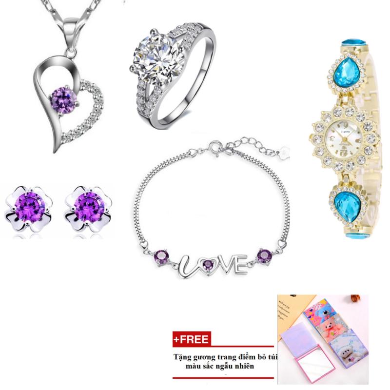 Bộ trang sức đồng hồ thời trang set4-mr10 + Tặng kèm gương trang điểm bỏ túi