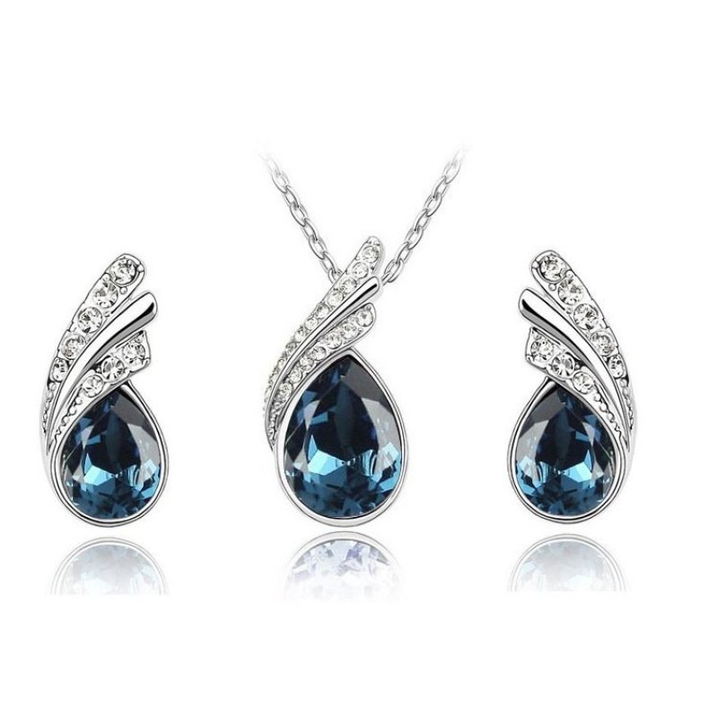 Bộ trang sức giọt nước pha lê (xanh đen)