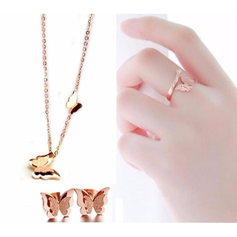 BỘ TRANG SỨC TITAN 3 MÓN CON BƯỚM MẠ VÀNG 14K