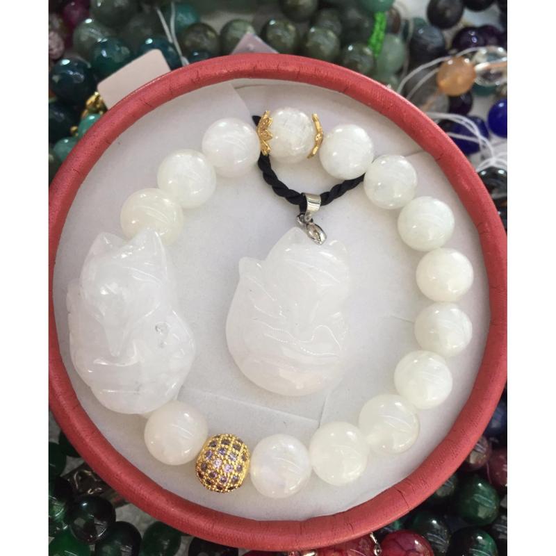 Bộ vòng mặt hồ ly thạch anh trắng