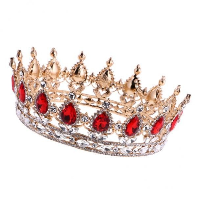 BolehDeals Baroque Ruby Gold Queen Crown Tiara Wedding Headpiece Girls Pageant Costume - intl