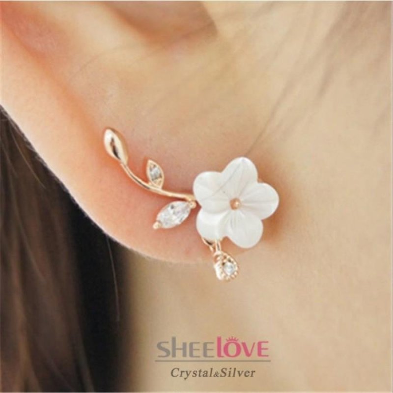 Bông tai bạc S925 cành mai đá Zircon lấp lánh sang trọng HKE-1604063(Vàng)