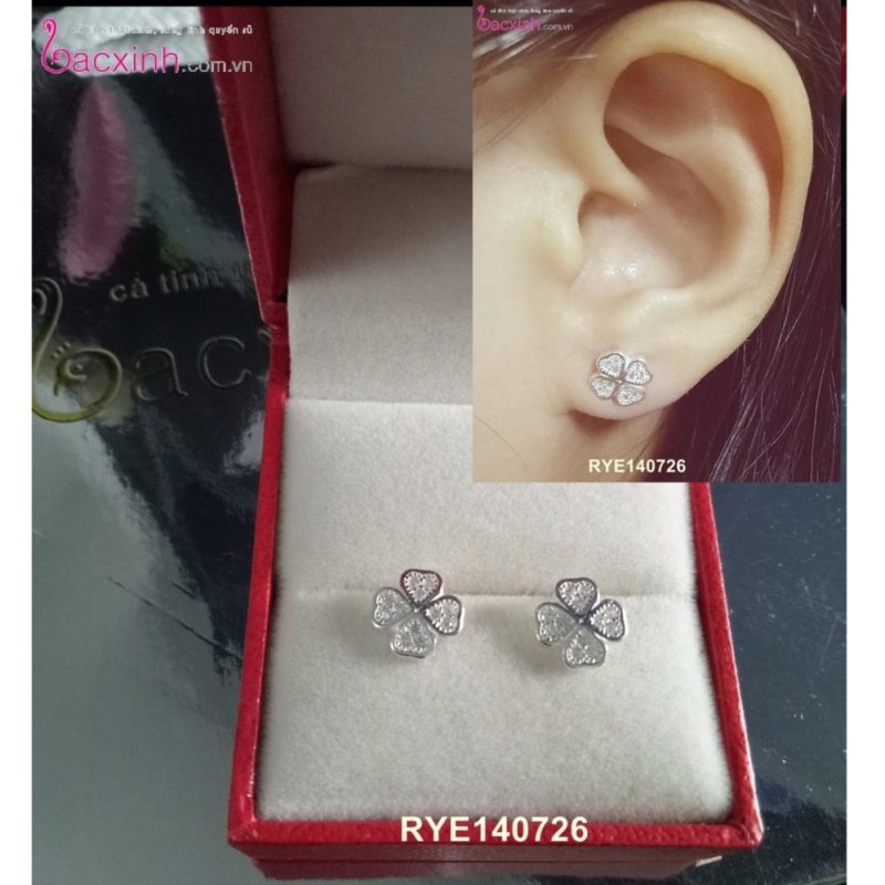 Bông tai nữ trang sức bạc Ý S925 Bạc Xinh - Cỏ bốn lá may mắn RYE140726