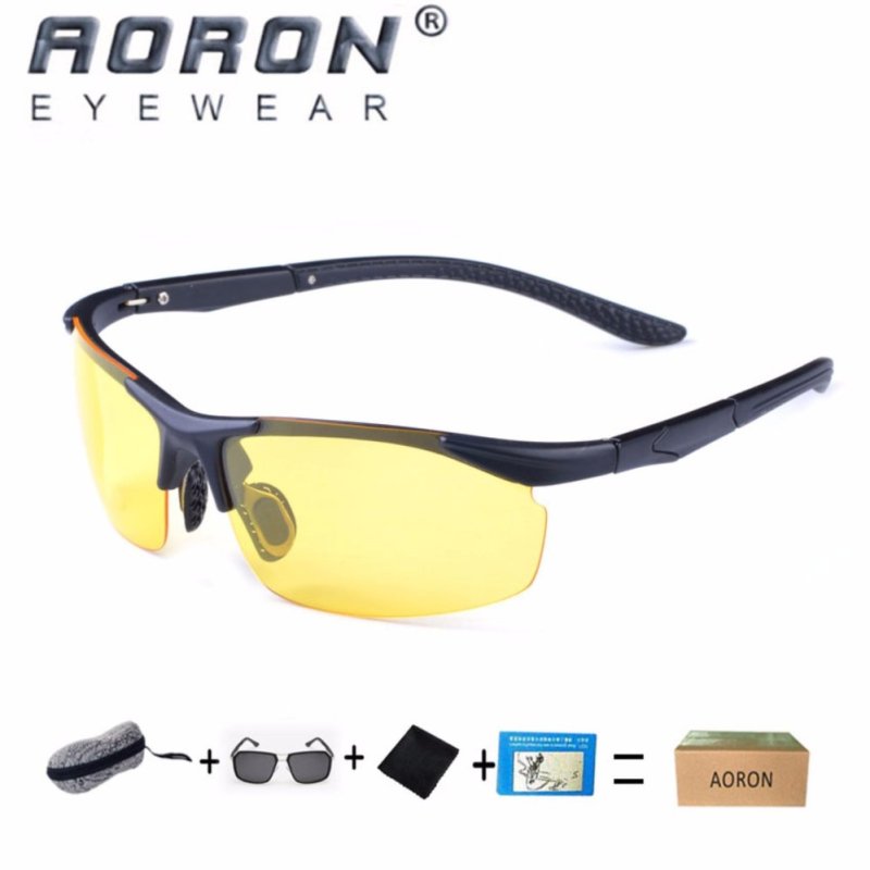 Giá bán [Buy 1 Get 1 Freebie] AORON Men's Fashion Accessories Classic Design Sunglasses Anti-UV Protect Polarized Glasses P8002(Black Yellow) - intl