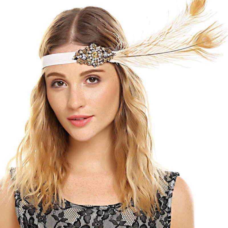 Cyber Low Profit Women Vintage Style Rhinestone Party Feather Headband - intl