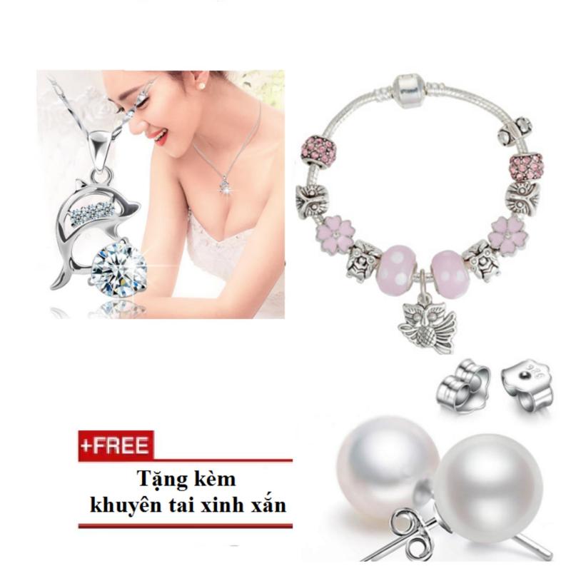 Dây chuyền bạc cá heo và vòng tay charm phong thủy