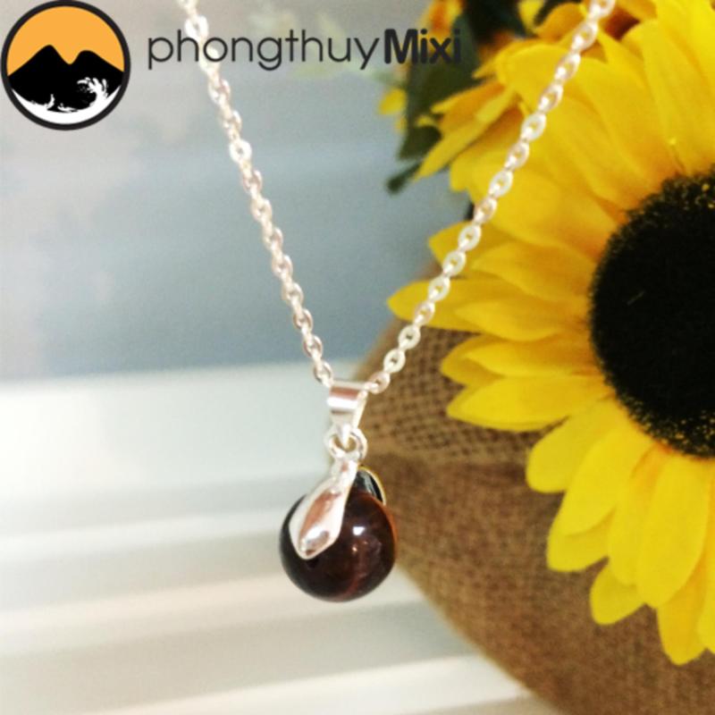 Dây Chuyền Bạc Mặt Đá Phong Thủy Mắt Hổ Đỏ Cho Ngưởi Mệnh Hỏa- Thổ