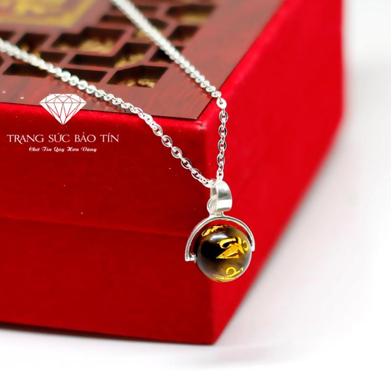 Dây Chuyền Bạc Nữ Đá Mắt Hổ Vàng Khắc Kinh Phật Mệnh Kim - Thổ BẢO TÍN