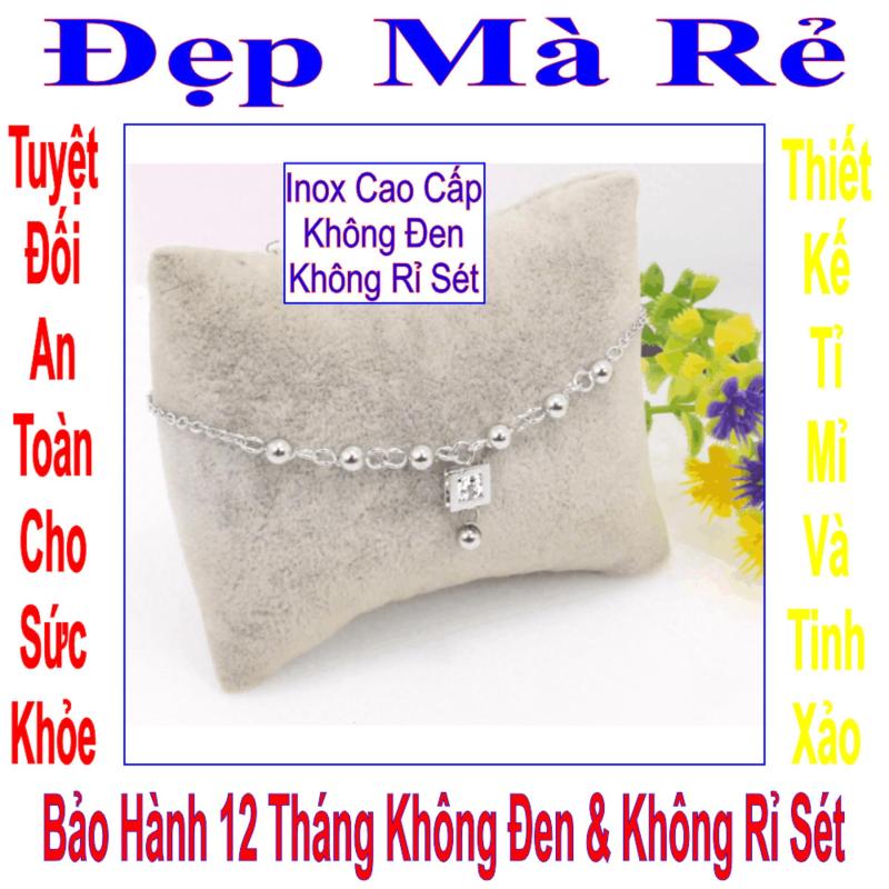 Lắc chân inox Đẹp Mà Rẻ kiểu hình vuông đính đá Zircon treo bi
