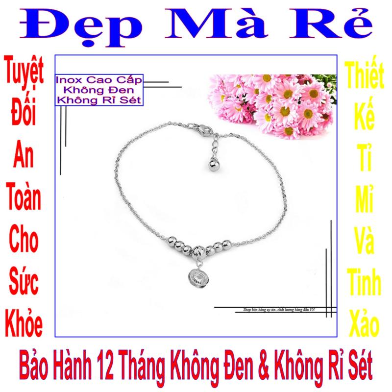 Lắc chân inox Đẹp Mà Rẻ kiểu vòng tròn đính đá Zircon và bi