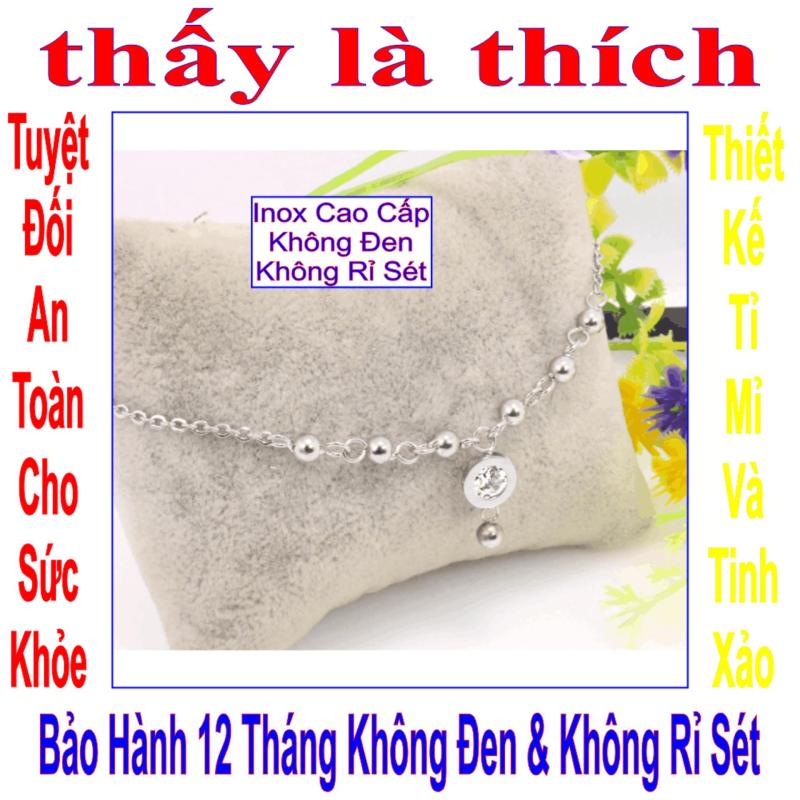Lắc chân inox thấy là thích kiểu vòng tròn đính đá Zircon treo bi