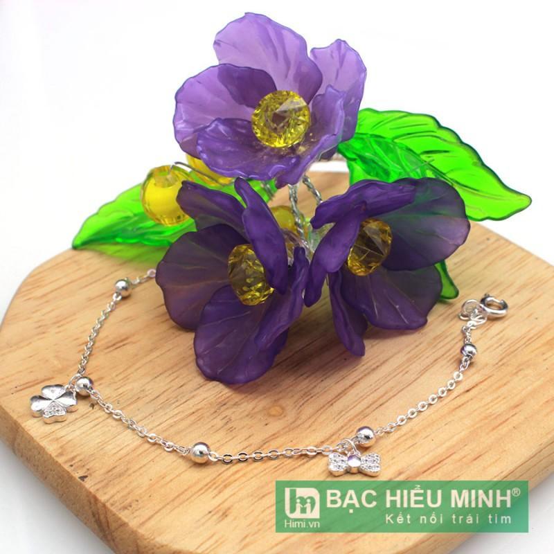 lắc chân nữ BẠC HIỂU MINH lc158 cỏ 4 lá bạc ý