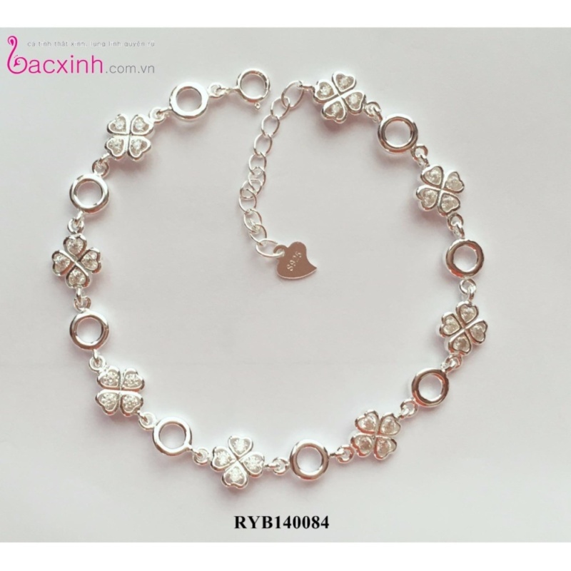 Lắc tay nữ trang sức bạc Ý S925 Bạc Xinh - Cỏ bốn lá may mắn RYB140084
